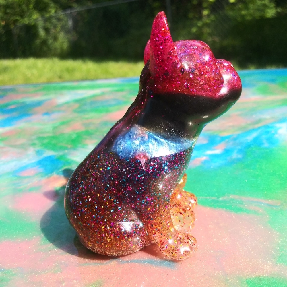 🐕SOLD🐕 Cute Frenchie Bulldog Resin Art Cute Sparkles Gift Shiny Handmade - Picture 6 of 15